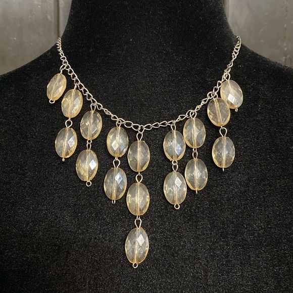 Translucent Yellow acrylic beaded silver tone necklace with matching earrings - Picture 2 of 8
